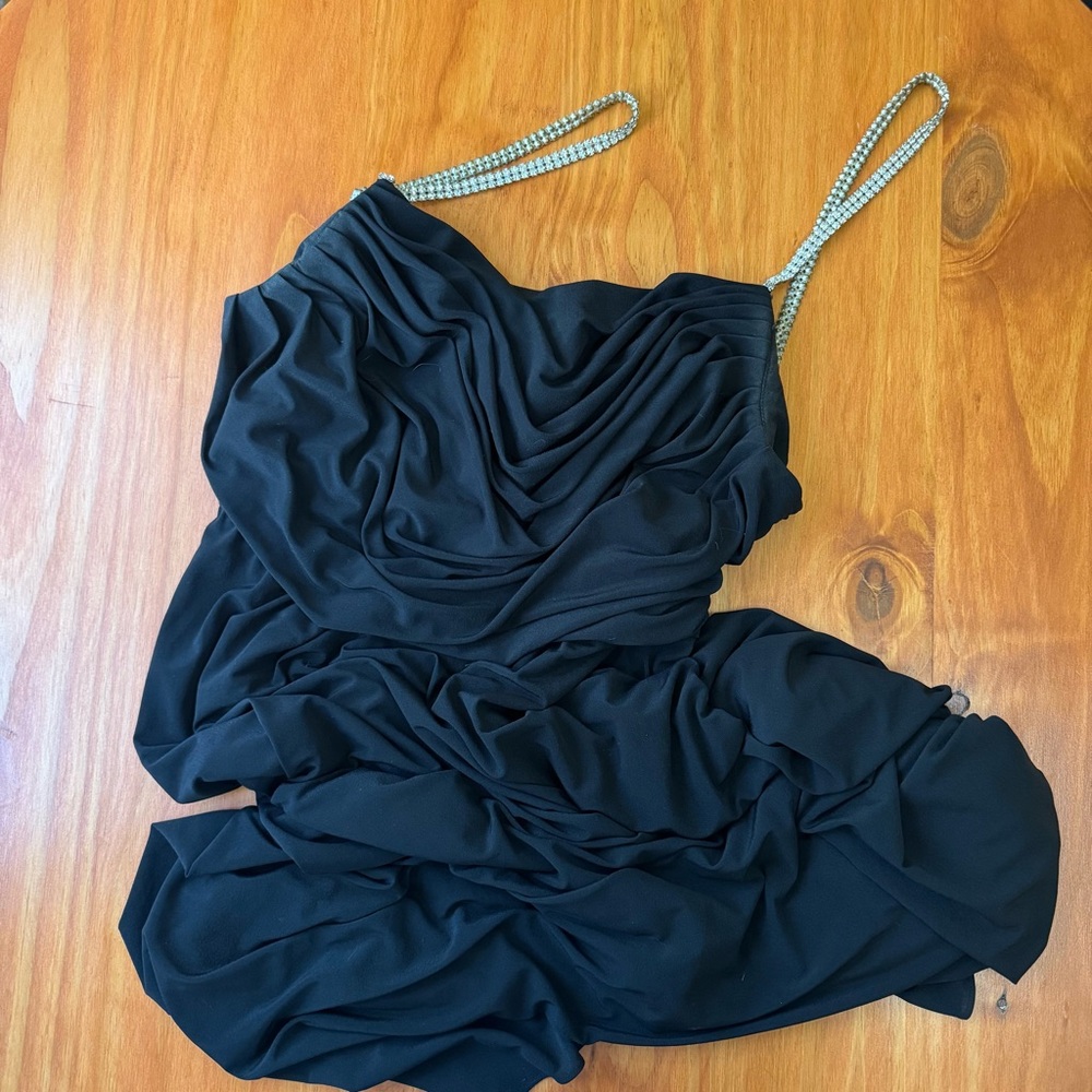 Vintage Black Formal Dress with Rhinestone Straps